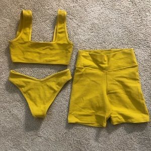 Montce Key lime micro scrunch Allie Bikini Top, Lulu bottom, biker short